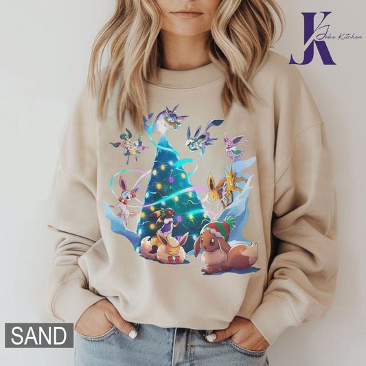 Eevee Evolutions Christmas Sweatshirt, Pokemon Christmas Sweater, Eevee Xmas Sweater, Sylveon, umbreon, Espeon, Flareon Anime, Anime Sweatshirt, Cozy Gaming Apparel, Christmas Eevee Shirt, Eevee Evolutions Xmas Sweater, Pokemon Xmas Sweater