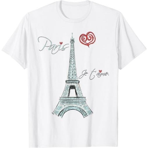 Eiffel Tower I Love Paris Souvenir France Parisian French T-Shirt Made in USA