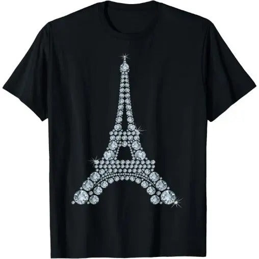 Eiffel Tower with Diamonds Paris French Love Sign T-Shirt Made in USA