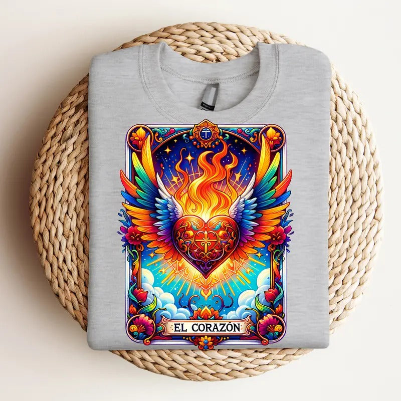 El Corazon - Crewneck Sweatshirt, Mental Health, Funny Tee, Bright Graphic, Funny Apparel, Gift Idea, Relaxed Fit, Casual Apparel, Cute Top, Great with Jeans, All Seasons, Fun Style, Comfortable Shirt
