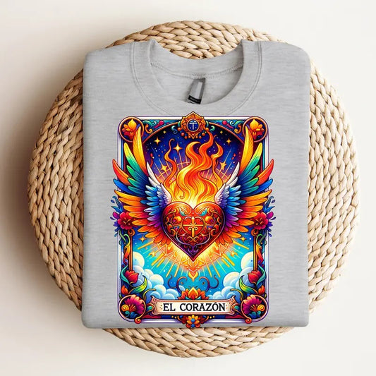 El Corazon - Crewneck Sweatshirt, Mental Health, Funny Tee, Bright Graphic, Funny Apparel, Gift Idea, Relaxed Fit, Casual Apparel, Cute Top, Great with Jeans, All Seasons, Fun Style, Comfortable Shirt