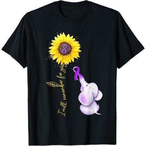 Elephant I Will Remember For You Sunflower Alzheimer T-Shirt Made in USA