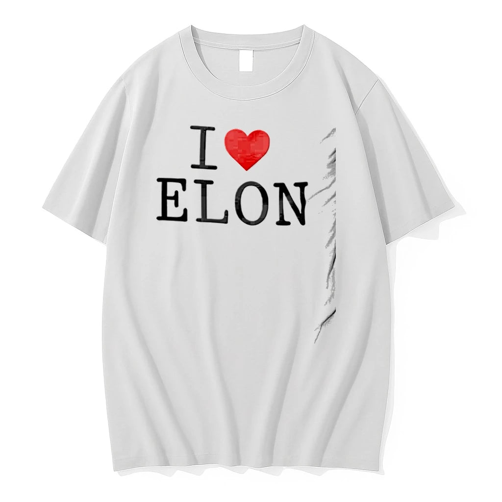 Elon Musk I Love Elon Red Heart Symbol Black Serif Text Tshirts Sweater