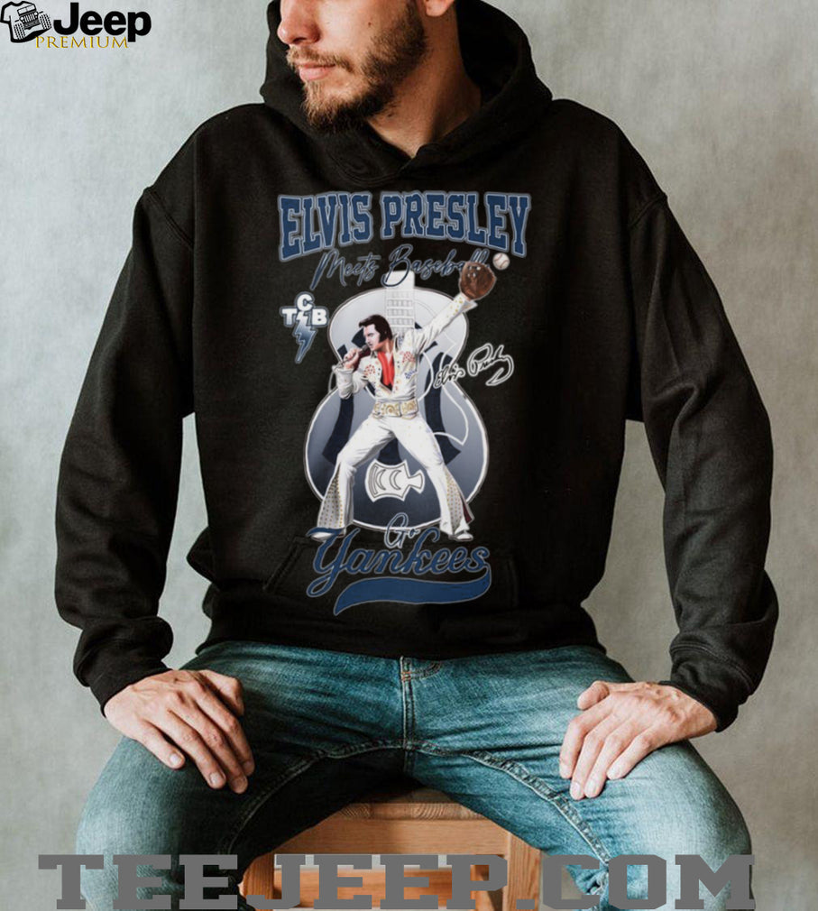 Elvis Presley Meets New York Baseball Go Yankees Graphic T Shirt