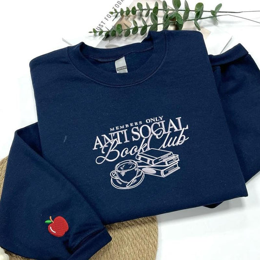 Embroidered Anti Social Book Club Crewneck, Bookish Shirt, Book Lover Hoodie, Booktok Sweatshirt, Unisex Social Book Shirt