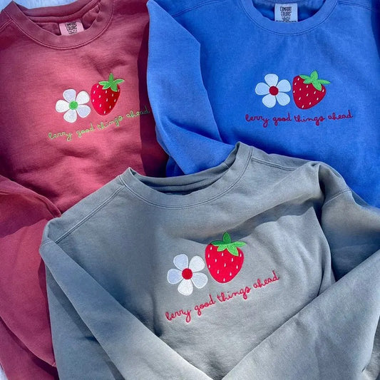 Embroidered Berry Sweatshirt, Strawberry Girly, Girly Girl Sweatshirt, Embroidered Crewnecks