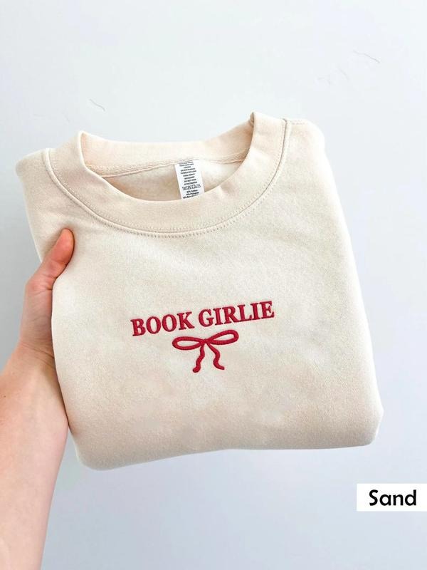 Embroidered Book Girlie Sweatshirt, Book Merch, Bookish Shirt for Her, Book Clothing, Gifts for Readers, Coquette Girl Book Shirt, Book Girly Tee