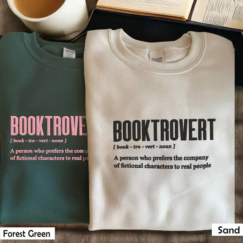Embroidered Booktrovert Sweatshirt, Book Lover Shirt, Reading Sweatshirt, Bookish Crewneck, Books Pullover, Librarian Sweatshirt