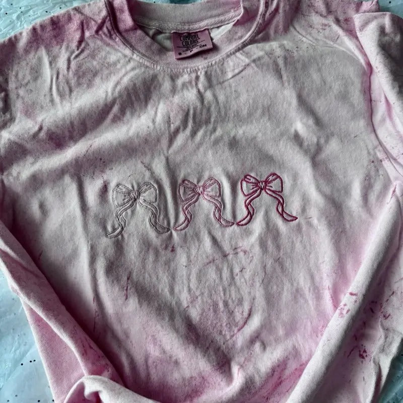 Embroidered Bow Tshirt, Summer Tshirt, Cute Embroidered Shirt, Cute Tshirts Hoodie, Sweatshirt | WearSparks.com