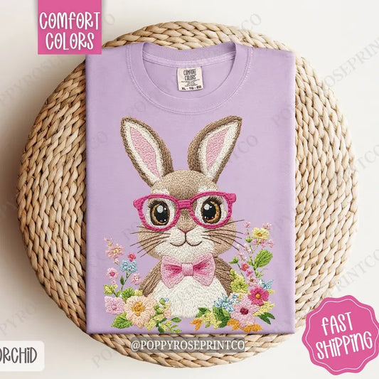 Embroidered Bunny Shirt Comfort Colors, Easter Women's Tee, Cute Women's Tshirt