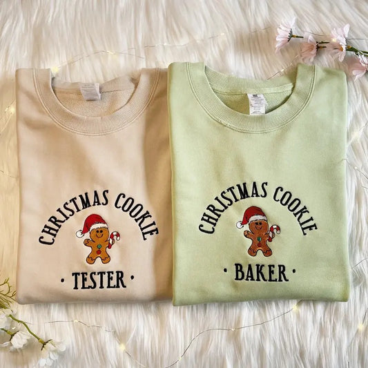 Embroidered Christmas Cookie Baker Gingerbread Sweatshirt - Unisex Loose Fit Pullover - Fabric