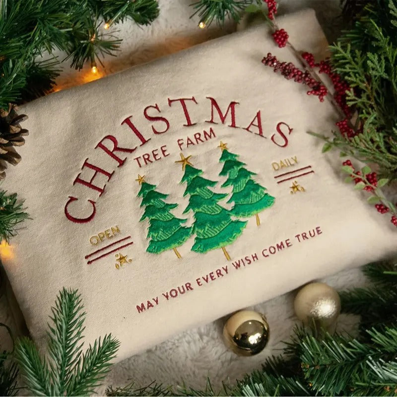 Embroidered Christmas Tree Farm Sweatshirt - Merch, Lyrics, Christmas, Holiday, Pine, Stars