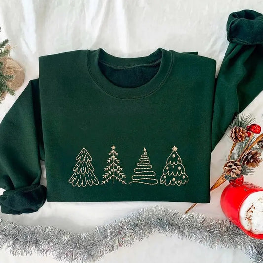 Embroidered Christmas Tree Sweatshirt, Merry Christmas Shirt, Christmas Embroidery Hoodie, Xmas Tree Sweatshirt, Embroidered Pine Tree Hoodie, Basic Christmas Shirt