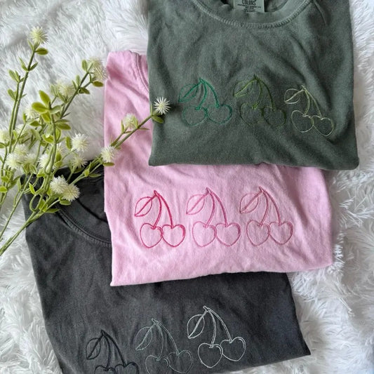 Embroidered Coquette Cherry Tshirt, Embroidered Tshirt Hoodie, Sweatshirt | WearSparks.com