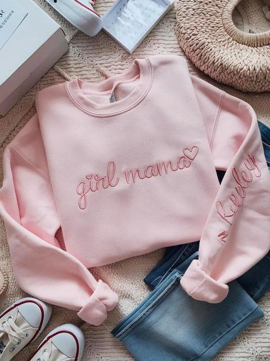 Embroidered Custom Girl Mama Sweatshirt, Custom Mama Of Girl Shirt, Baby Announcement Shirt, New Mom Shirt, Mommy Outfit, Mother's Day Birthday Gift