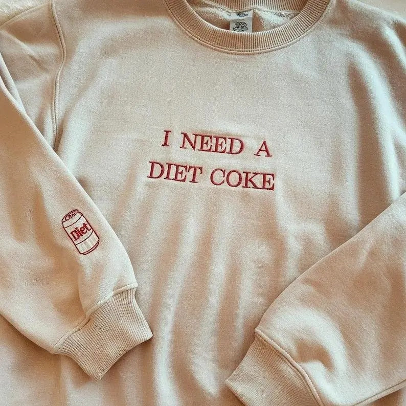 Embroidered Diet Coke Hoodie, I Need Diet Coke Sweater, Coke Sweatshirt, Gift for Diet Coke Lover, Funny Hoodie, I Need A Diet Cokestyle{n002}2