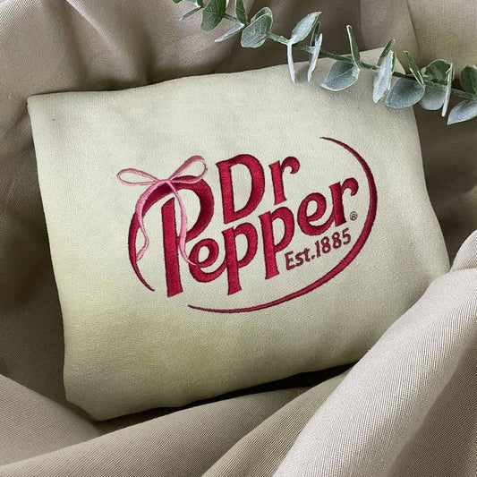 Embroidered Dr Pepper Coquette Bow Sweatshirt, Dr Pepper Logo Crewneck, Favourite Drink Crewneck, Gift For Soda Lovers