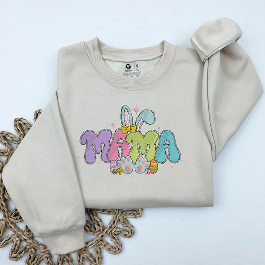 Embroidered Easter Mama Sweatshirt, Trendy Easter Sweatshirt, Women's Easter Egg Crewneck, Cute Spring Rabbit Sweater