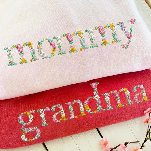 Embroidered Floral Mama Sweatshirt, Custom Mama Sweater, Mimi Shirt, Nana, Gigi, Grandma Floral Hoodie, Mother's Day Gift For Mama