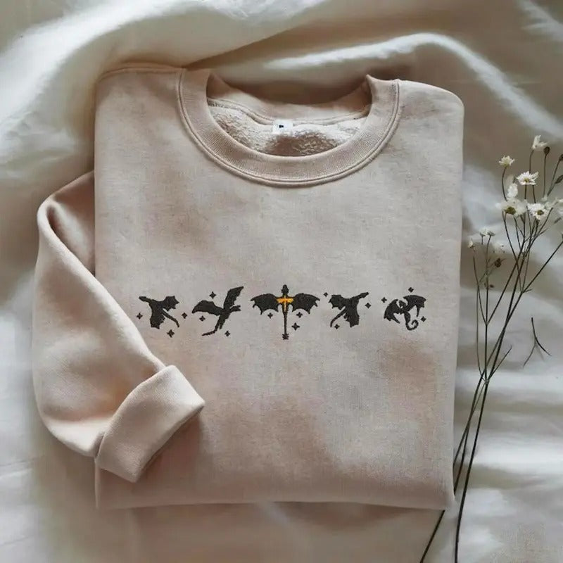 Embroidered Fourth Wing Sweatshirt, Basgiath War College Shirt, Bookish Hoodie, Xaden Riorson Shirt, Embroidered Onyx Sweatshirt, Fantasy Book Shirt