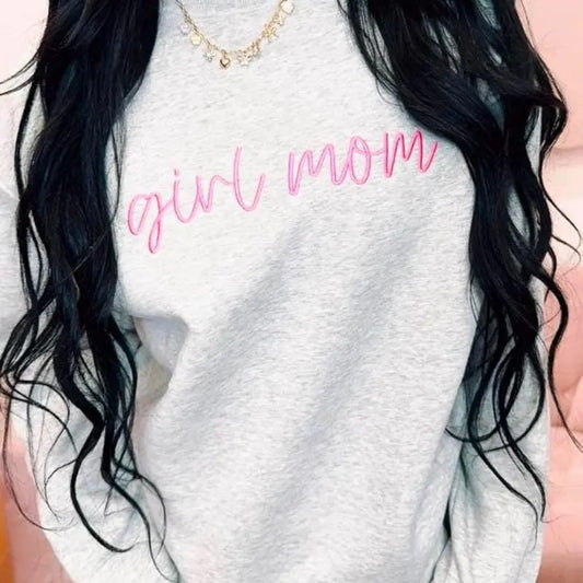 Embroidered Girl Mom Sweatshirt, Cute Girl Shirt, Coquette Mama Crewneck Hoodie, Mom of Girls Shirt, Personalized Mother's Day Sweatshirt