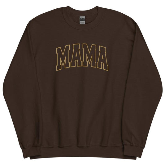 Embroidered Gold Thread Mama Varsity Sweatshirt - Sweatshirt Unisex Apparel Relaxed Fit Printed in the USA Clothing Womenswear Casual and Comfortable