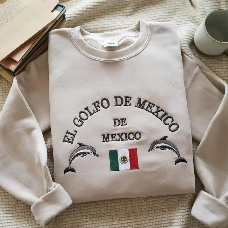 Embroidered Golfo De Mexico Sweatshirt, Gulf Coast Crewneck, El Golfo De México Dolphin Crewneck, Mexico Gift for Mexico...