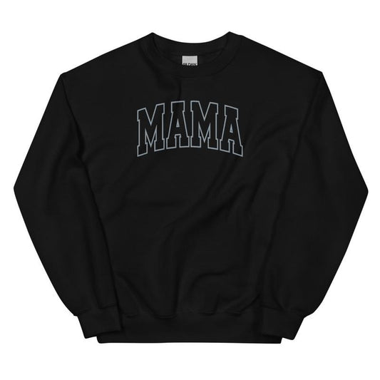 Embroidered Grey Thread Mama Varsity Sweatshirt - Sweatshirt Unisex Apparel Relaxed Fit Printed in the USA Clothing Womenswear Casual and Comfortable