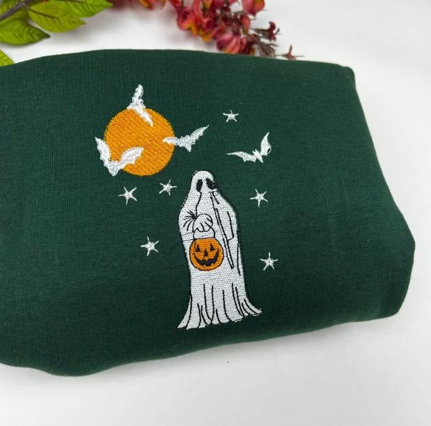 Embroidered Halloween Sweatshirt, Pumpkin Sweatshirt, Halloween Crewneck Sweatshirt, Halloween Sweater, Spooky Season, Fall Shirts