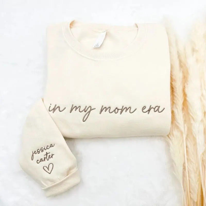 Embroidered In My Mom Era Custom Sweatshirt with names, Personalized Mama Grandma Hoodie., Trendy Mom Apparel, Mother's Day Sweatshirt, Mom Tee