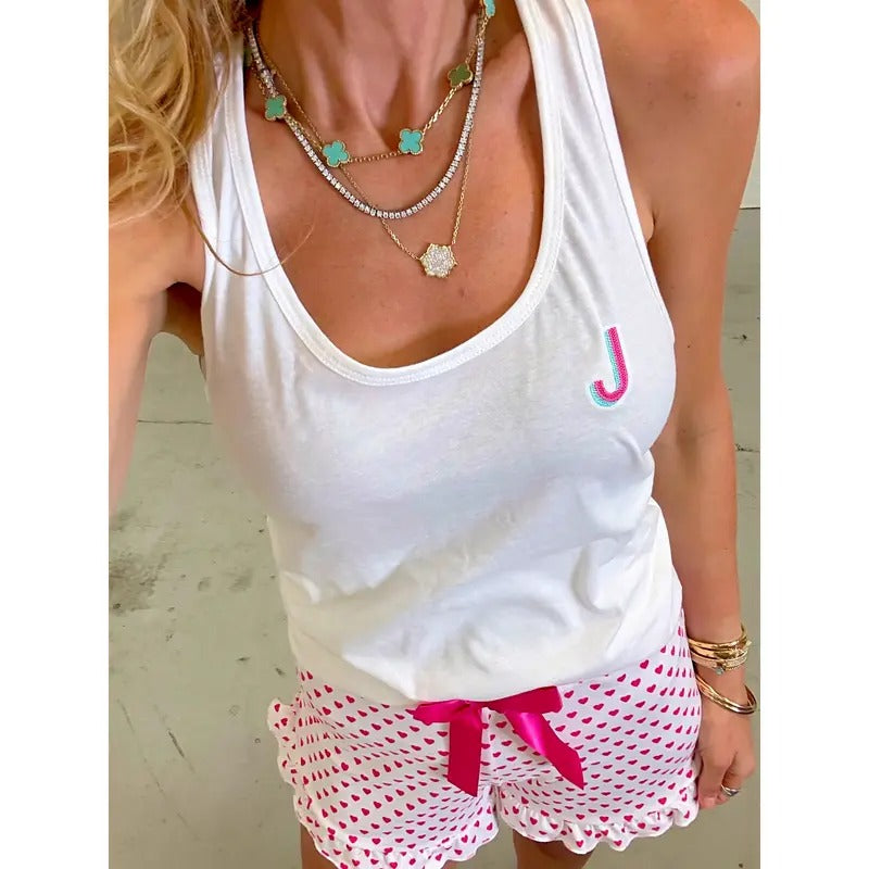 Embroidered Initial White Tank - 3XL & 4XL