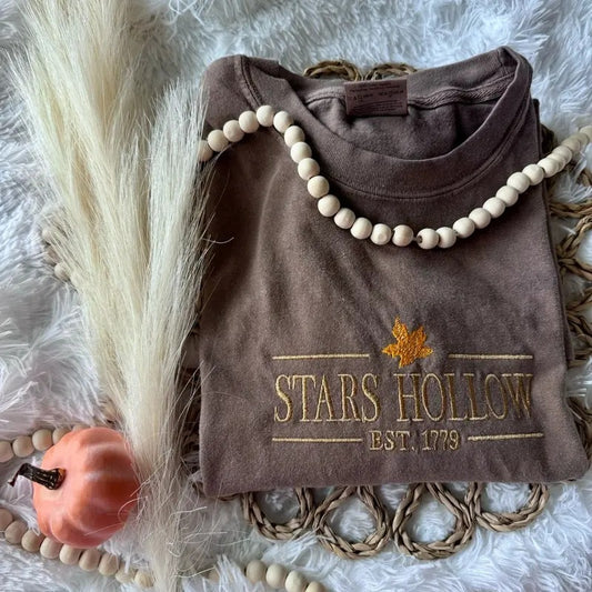 Embroidered Long Sleeve, Cute Embroidered Shirt, Fall Shirt, Stars Hollow Tshirt Hoodie, Sweatshirt | WearSparks.com