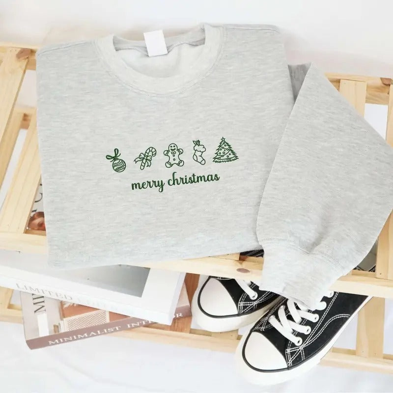 Embroidered Merry Christmas Sweatshirt, Embroidered Christmas Crewneck Sweatshirt, Embroidered Gingerbread Sweater, Custom Xmas Gifts
