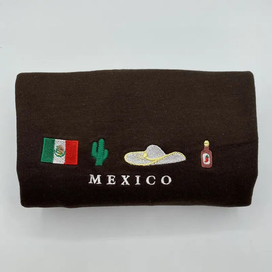 Embroidered Mexican Flag Sweatshirt - Mexico Sweatshirts - Mexico Crewneck - Hot Chili Pepper - State Gift
