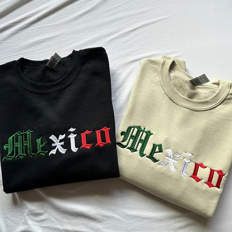 Embroidered Mexico Sweatshirt, Mexican Crewneck, Cinco De Mayo T-Shirts, Hoodie | WearSparks.com