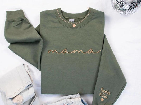 Embroidered Personalized Mama Sweatshirt, Mother's Day Hoodie, New Mom Shirt, Minimalist Cool Mom Sweater, Mama Embroidered Hoodie