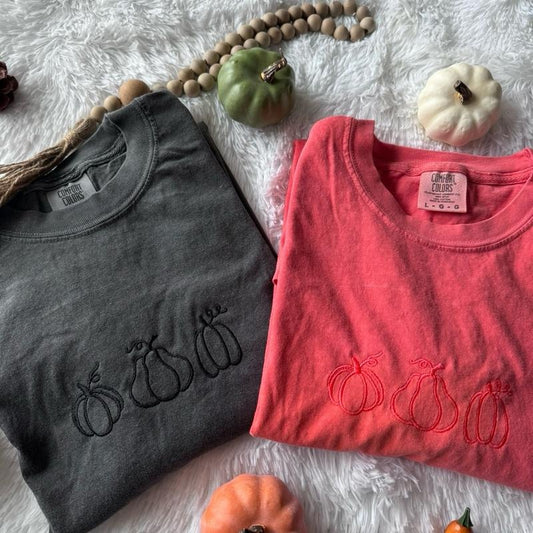 Embroidered Pumpkin Tshirt, Embroidered Tshirt, Cute Oversized Shirt, Fall Embroidered Tshirt