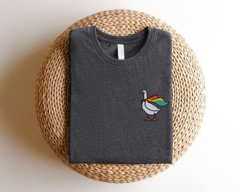 Embroidered Rainbow Goose Shirt, Embroidered LGBTQ Sweatshirt, Embroidered Pride Shirt, Gay Shirt, Transgender Tee, Human Rights Shirt, LGBTQ+