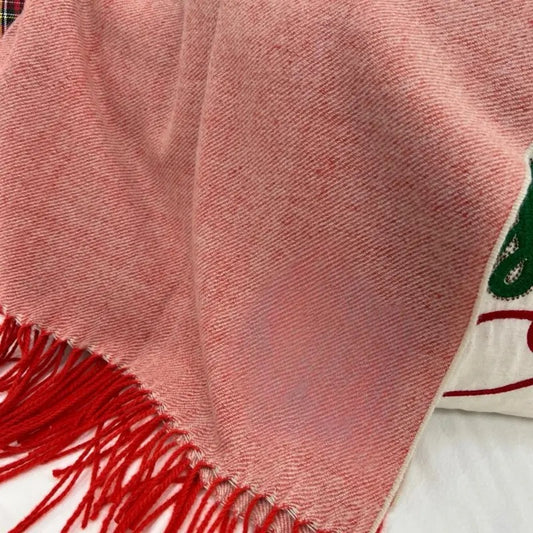 Embroidered Santa Red Throw Blanket