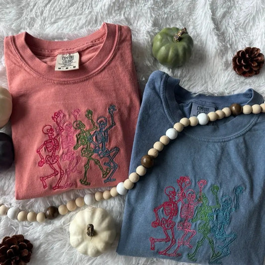 Embroidered Skeleton Tshirt, Halloween Shirt, Monochromatic Shirt, Embroidered Shirt Hoodie, Sweatshirt | WearSparks.com