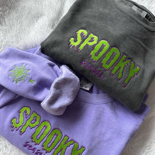Embroidered Spooky Season Sweatshirt, Halloween Sweatshirt, Embroidered Crewneck T-Shirts, Hoodie | WearSparks.com