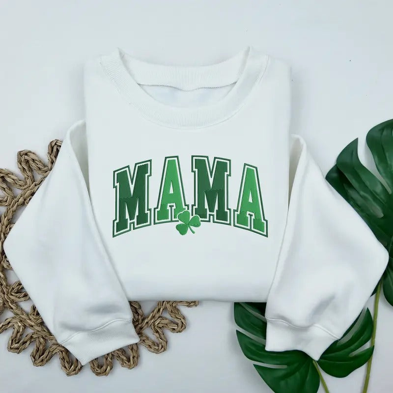 Embroidered St Patrick's Day Mama Sweatshirt, Mama Shamrock Sweatshirt, St Patrick's Day Mom Sweater, Gifts for Momstyle{n002}2