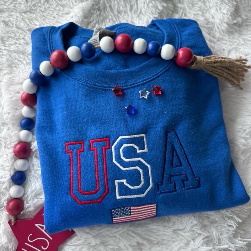 Embroidered USA Sweatshirt, July 4th Sweatshirt, Patriotic Sweatshirt T-Shirts, Hoodie | WearSparks.com