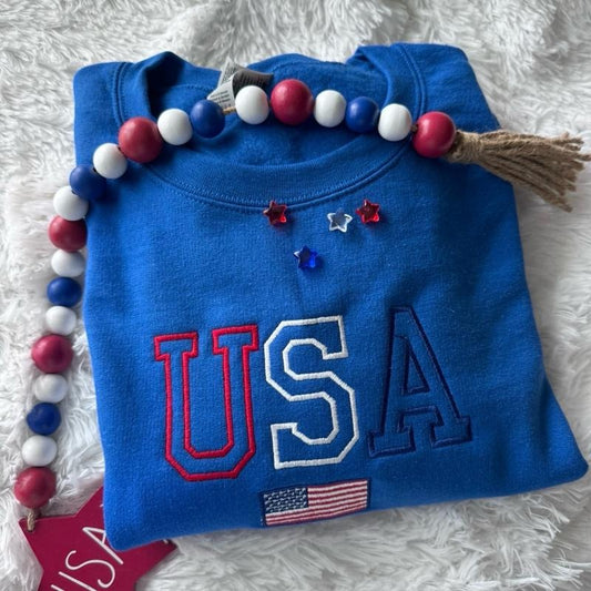 Embroidered USA Sweatshirt, July 4th Sweatshirt, Patriotic Sweatshirt T-Shirts, Hoodie | WearSparks.com