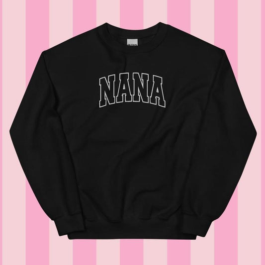 Embroidered White Thread NANA Varsity Sweatshirt - Sweatshirt Unisex Apparel Relaxed Fit Printed in the USA Clothing Womenswear Casual and Comfortable