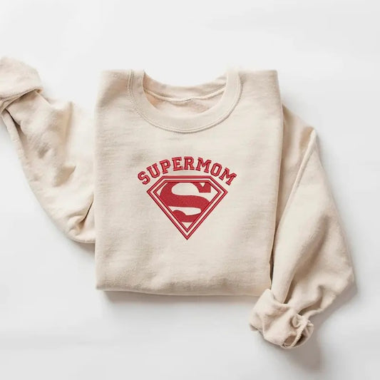 Embroidery Super Mom Mother's Day Shirt, Super Mama Embroidery Sweatshirt, Mother's Day Embroidery Shirt, Embroidery Mother Sweater