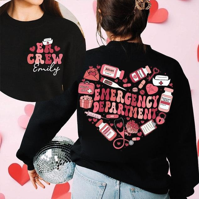 Emergency Department Valentine Png Valentine Er Nurse Png Emergency Room Nurse Valentines Day Nurse Png Nursing Student Png Sublimation Sleeve Womenswear