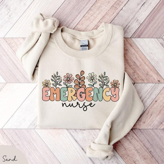 Emergency Nurse Sweatshirt, Emergency Nurse Flower Crewneck, ER Nurse Shirt, Floral Emergency Department Sweatshirt, Emergency Room Nurse Gift