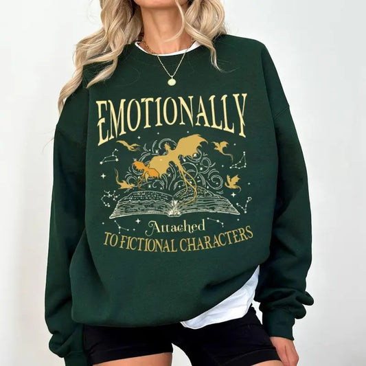 Emotionally Attached To Fictional Characters Sweatshirt, Fourth Wing Dragon Rider Hoodie, Funny Reading Womenswear Shirt, Book Lover Sweater, Gift for Reader
