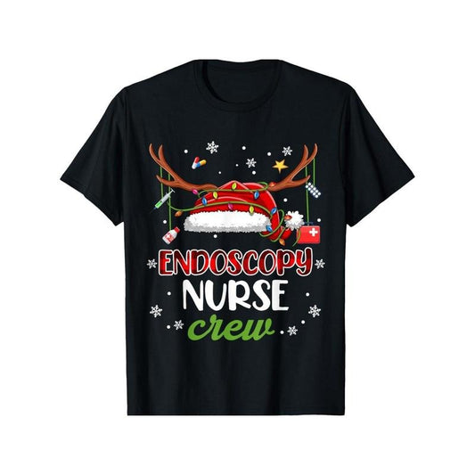 Endoscopy Nurse Christmas Crew Matching Pajamas Nursing T-Shirt for Men Women, Christmas Halloween New year Thanksgiving day Gift for Men Women Dad Mom Friend, Unisex Soft Fabric 100% cotton Black Tee Made in USA